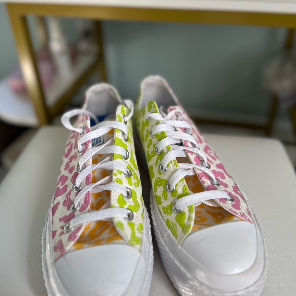 Multicolored Cheetah Print Platform Converse Size… - image 4